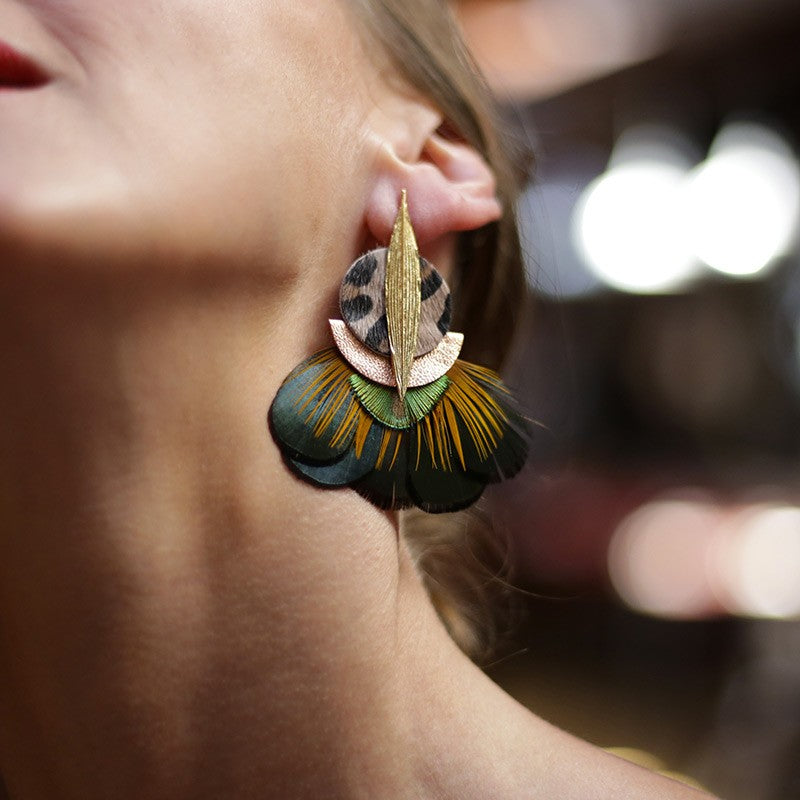 Boucles d'oreilles plumes paon palma
