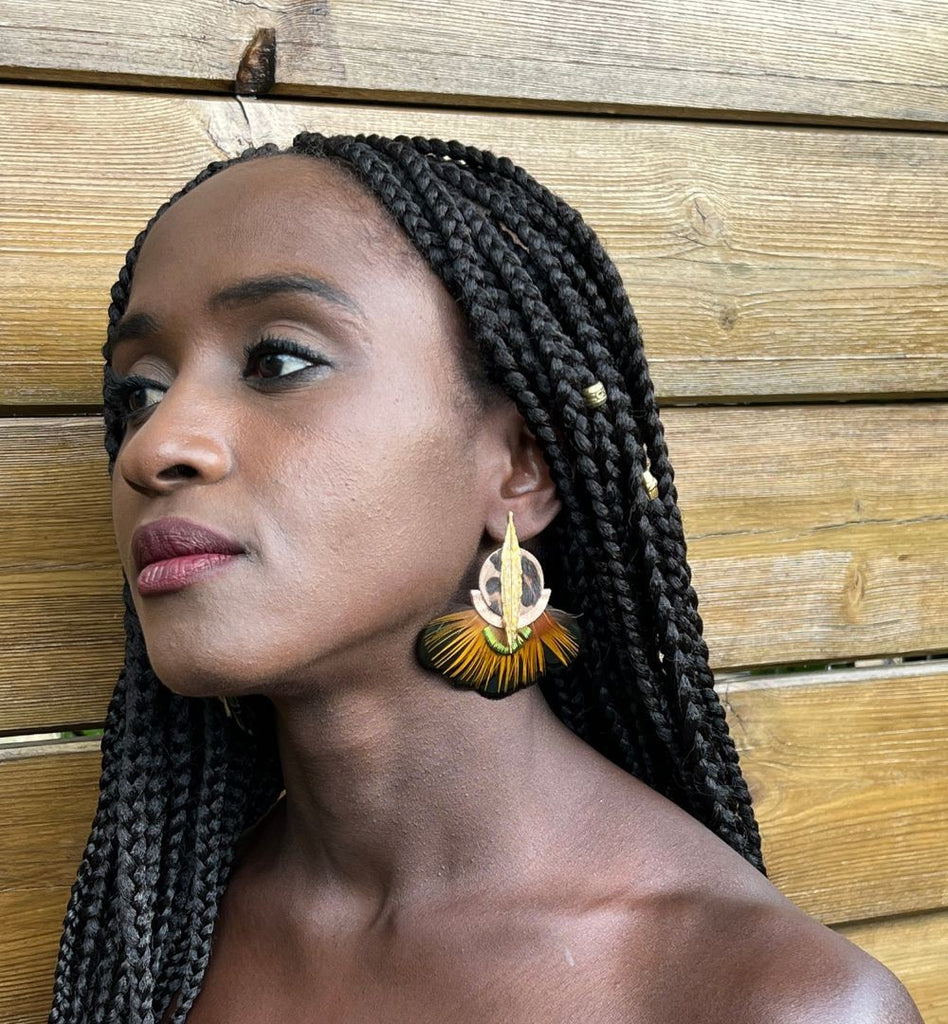 Boucles d'oreilles plumes paon palma 