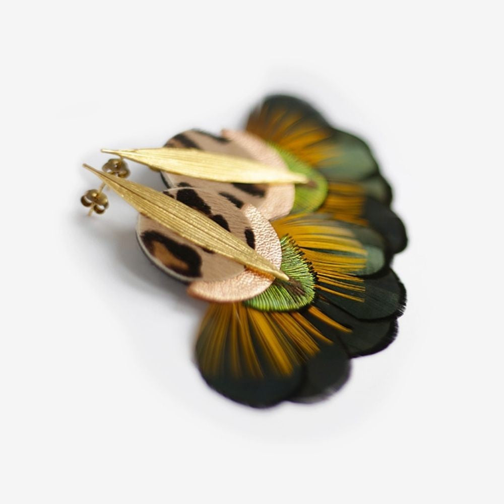 Boucles D'oreilles Plume De Paon En Pierre - Style Indien, Larme, Neuf Avec étiquettes