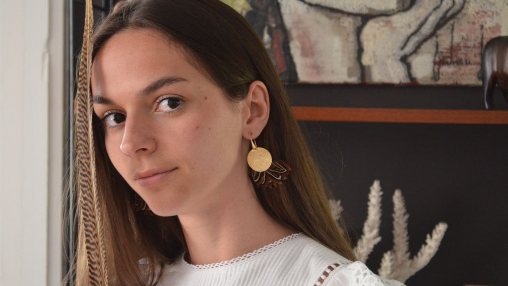 Boucles d'oreilles plumes faisan pheadra or
