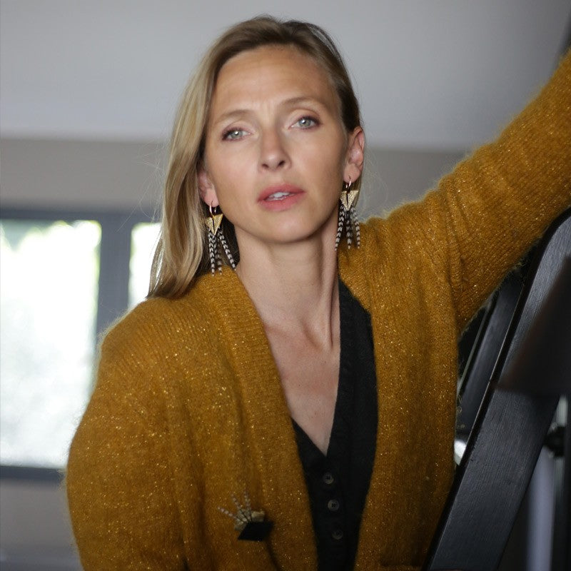 Boucles d'oreilles plumes coq tamara or