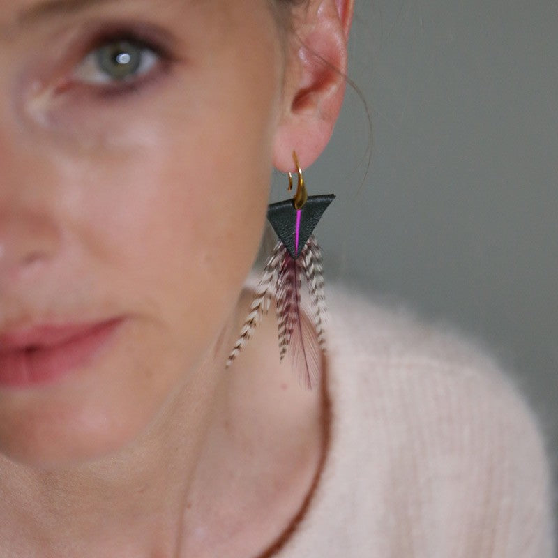 Boucles d'oreilles plumes coq tamara rose
