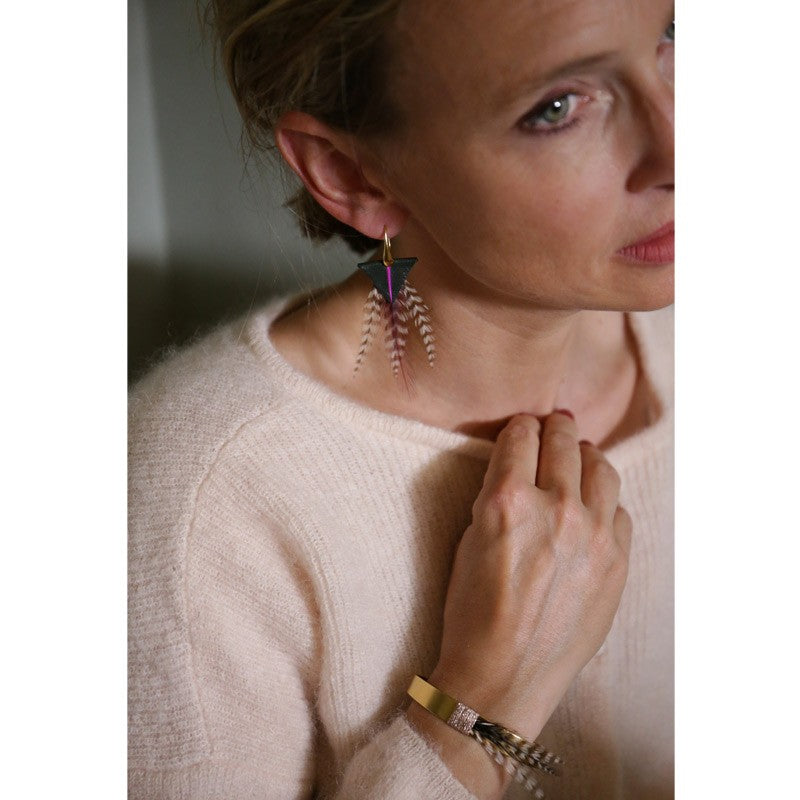 Boucles d'oreilles plumes coq tamara rose