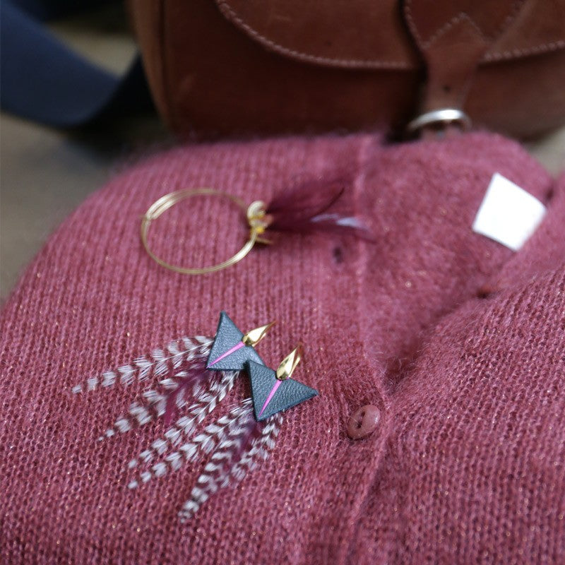 Boucles d'oreilles plumes coq tamara rose