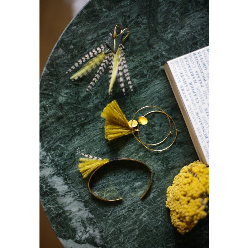 Boucles d'oreilles plumes coq tamara vert