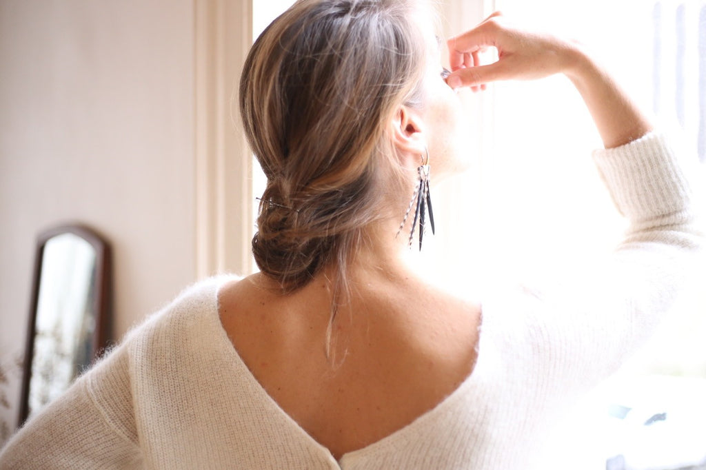 Boucles d'oreilles plumes oie byzance panthère noir