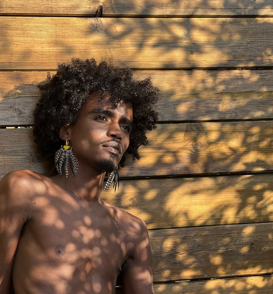 Boucles d'oreilles plumes oie byzance panthère noir