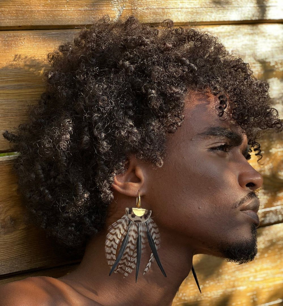 Boucles d'oreilles plumes oie byzance panthère noir