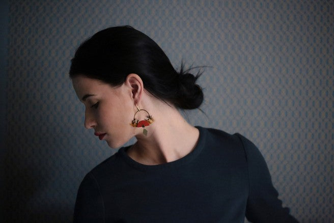 Boucles d'oreilles plumes perdrix sakura bleu canard