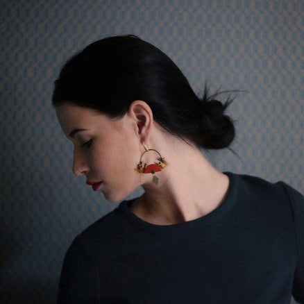 Boucles d'oreilles plumes perdrix sakura orange