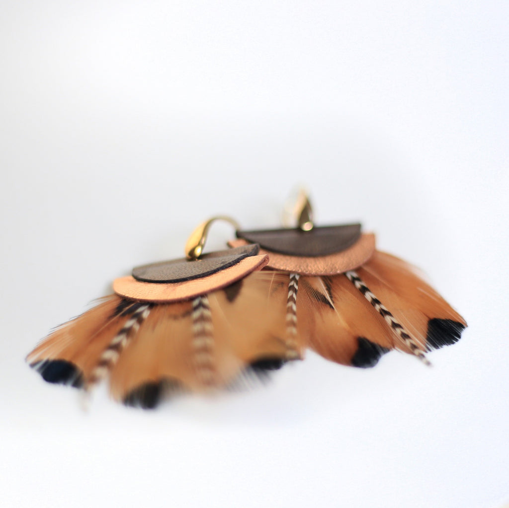 Boucles d'oreilles plumes faisan terracotta
