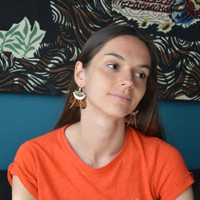 Boucles d'oreilles plumes faisan terracotta