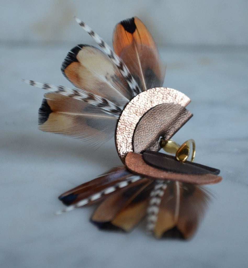 Boucles d'oreilles plumes faisan terracotta
