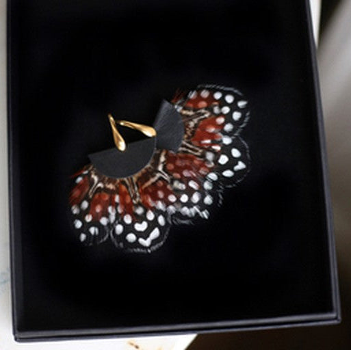 Boucles d'oreilles plumes pintade tragopan noir